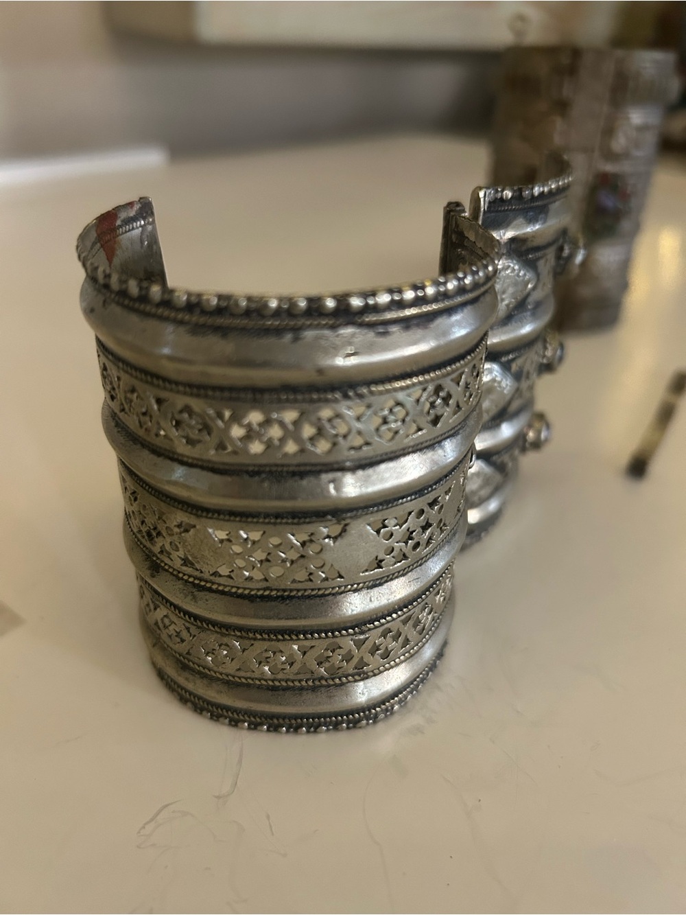 Vintage Indian Wear Silver-Tone Cuff Bracelet with Red and Blue Stones - Picture 7 of 10